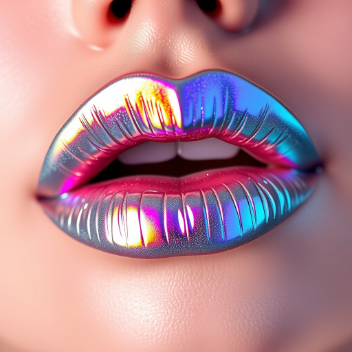Innovative "Holographic Silver" lips featuring a futuristic, metallic sheen that shifts colors in different angles of light