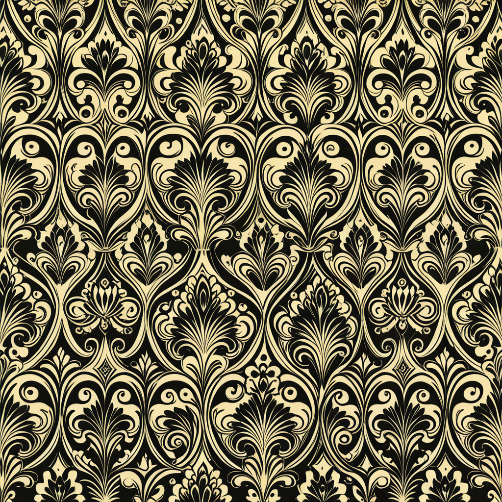 Elegant Black and Gold Floral Damask Pattern with Intricate Designs and ...