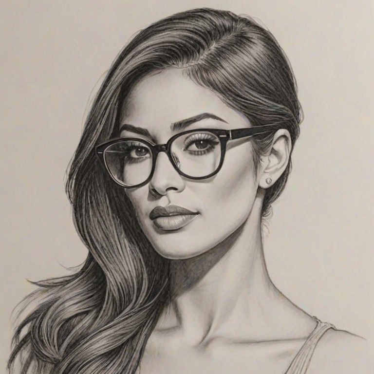 Fetching Nicole Scherzinger, pencil sketch, portrait of Comely woman 1920s in glasses, hair style beatnik, outline, clear lines, fine lines, 8k