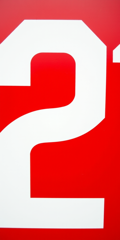 Create an image of a bold white number 21 on a red background with a DSLR camera, 50mm lens, f/1.8 aperture, ISO 100, and a shallow depth of field for enhanced clarity.