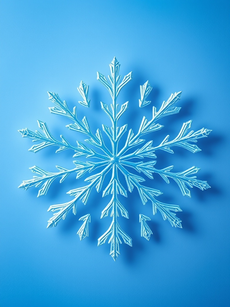Generate an image of a snowflake design with a blue background and a red border, using a DSLR camera with a wide aperture (f/2.8), ISO 100, 50mm lens, taken from a frontal view, high dynamic range.