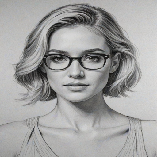 Elegant Kristin Cavallari, pencil sketch, portrait of Resplendent woman 1936s in glasses, hair style beatnik, outline, clear lines, fine lines, 8k