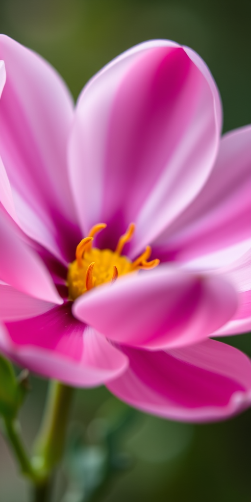 close-up of a pink and white flower with a yellow center, soft focus background, aperture f/2.8, shutter speed 1/200 sec, ISO 100, natural light, macro lens, DSLR camera