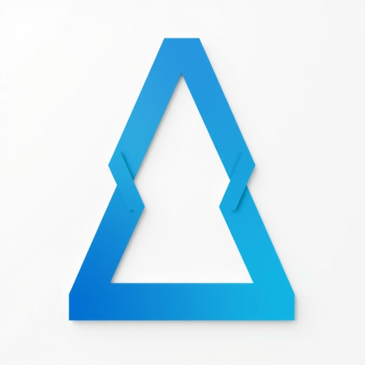 Generate a high-resolution image of an abstract geometric logo featuring interconnected triangular shapes in shades of blue with a clean white background, captured using a DSLR camera at f/11, ISO 100, 50mm lens, in a top-down view with soft diffused lighting.