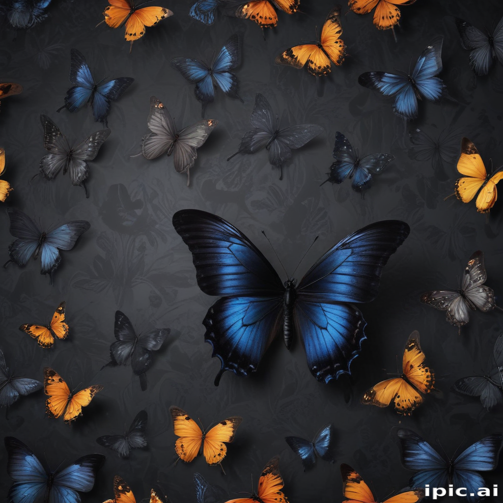 A Vibrant Display of Colorful Butterflies Against a Dark Background