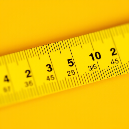 Create a high-resolution image of a yellow ruler with clear markings, photographed at a close-up angle using a DSLR camera, aperture set to f/2.8, ISO 100, and a 50mm lens for sharp detail and vibrant color.