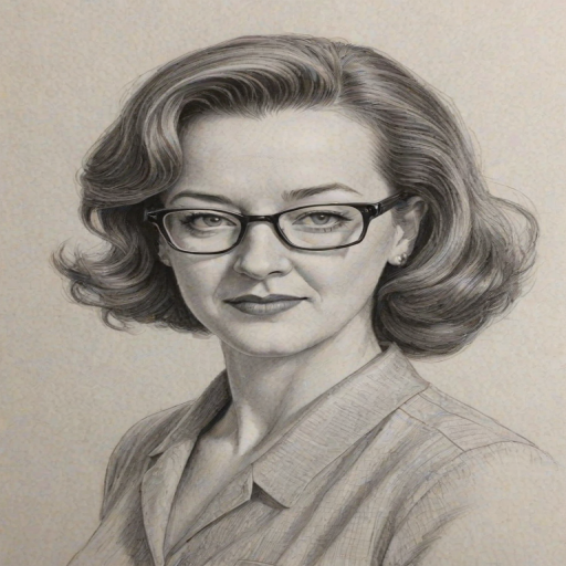 Delightful Joan Cusack, pencil sketch, portrait of Superb woman 1945s in glasses, hair style beatnik, outline, clear lines, fine lines, 8k