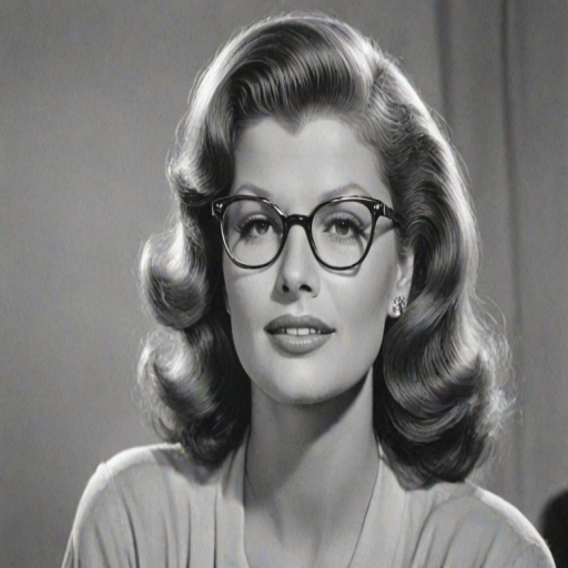 Magnificent Rita Hayworth, pencil sketch, portrait of Splendid woman 1962s in glasses, hair style beatnik, outline, clear lines, fine lines, 8k