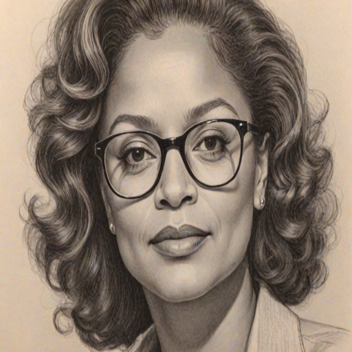Captivating Debbie Allen, pencil sketch, portrait of Captivating woman 1942s in glasses, hair style beatnik, outline, clear lines, fine lines, 8k