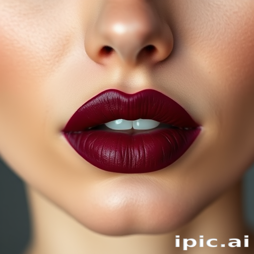 Elegant woman lips painted in deep burgundy matte lipstick, perfectly lined and shaped, full face image highlighting sophisticated allure and timeless beauty