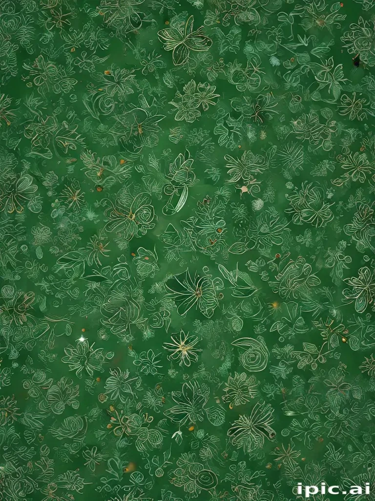 Intricate Floral Patterns on a Lush Green Background for Nature Lovers