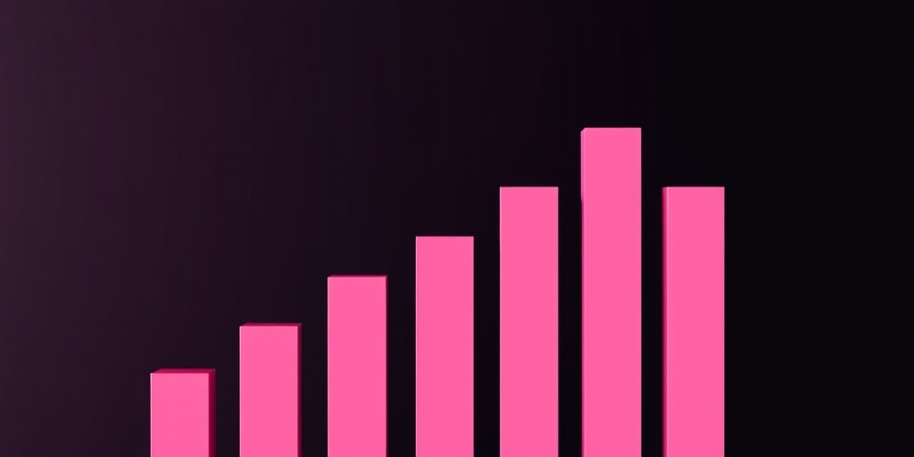 Create a high-resolution image of a pink bar graph on a black background, using a Canon EOS R5 camera, 50mm lens, f/1.8 aperture, ISO 100, and a shutter speed of 1/125s.