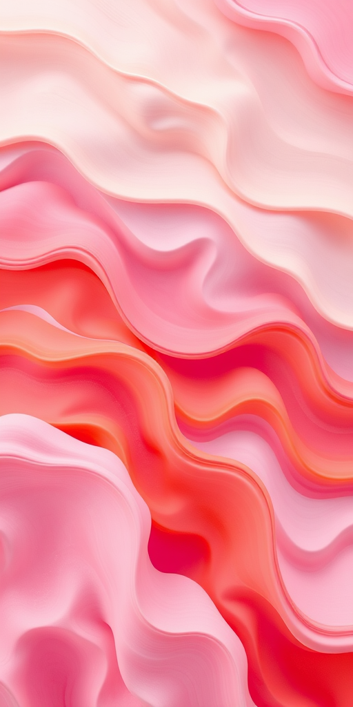 Create a vibrant abstract background featuring flowing waves in shades of pink, orange, and cream, capture it with a DSLR camera, set to ISO 100, f/8 aperture, 50mm lens, in a top-down view for enhanced color saturation and sharpness.