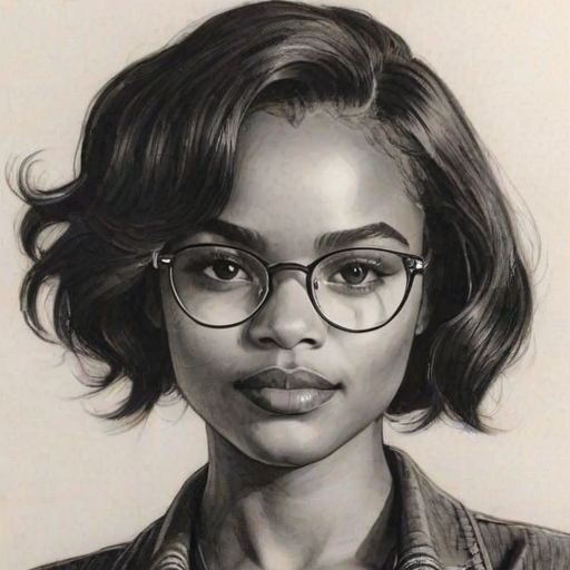 Captivating Sierra McClain, pencil sketch, portrait of Splendid woman 1921s in glasses, hair style beatnik, outline, clear lines, fine lines, 8k