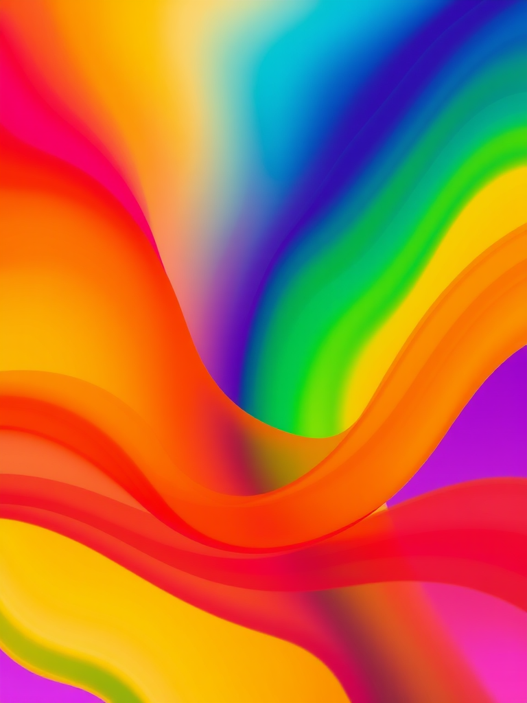 Create an abstract image featuring vibrant flowing colors in shades of red, orange, yellow, green, blue, and purple with soft gradients and smooth curves, captured with a DSLR camera at ISO 100, f/8 aperture, 1/125 sec shutter speed, using a wide-angle lens to enhance depth and clarity.