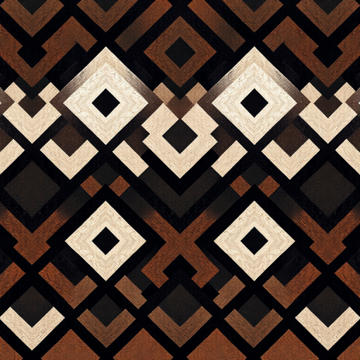 generate a geometric pattern of alternating diamond shapes in black, white, and brown tones, using a DSLR camera with a 50mm lens at f/2.8, ISO 100, shot from an overhead view to enhance texture and details.