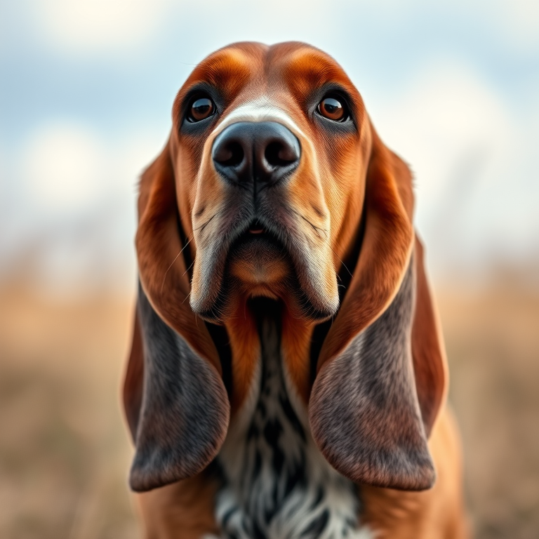 capture a highly detailed portrait of a basset hound with a soft focus background, using a 85mm lens, aperture set to f/1.8, ISO 100, natural lighting to enhance textures and contrast, shot with a Canon EOS R5