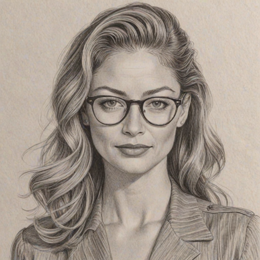 Pleasing Rebecca Gayheart, pencil sketch, portrait of Dazzling woman 1945s in glasses, hair style beatnik, outline, clear lines, fine lines, 8k