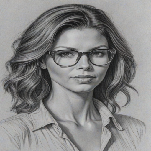 Dazzling Charisma Carpenter, pencil sketch, portrait of Fascinating woman 1924s in glasses, hair style beatnik, outline, clear lines, fine lines, 8k