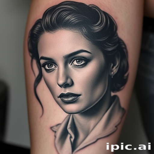 Realistic grayscale "Vintage Portrait" tattoo showcasing exceptional shading and detail, capturing the essence of a classic photograph with lifelike features and textures