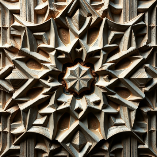 Create a high-resolution image of an abstract geometric pattern, using a Canon EOS R5 camera, 50mm lens, f/1.8 aperture, ISO 100, shot from a top-down view, with soft lighting to enhance the texture and details.