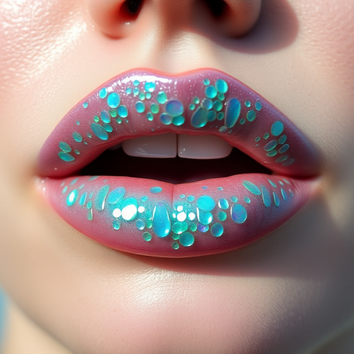 Pearlescent Mermaid Tears lip style combines a sheer aqua base with iridescent blue and green pearls, creating a mesmerizing underwater effect