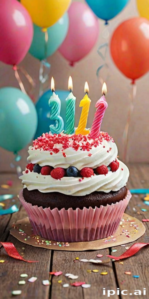 Colorful Birthday Cake with Candles Surrounded by Festive Balloons and ...