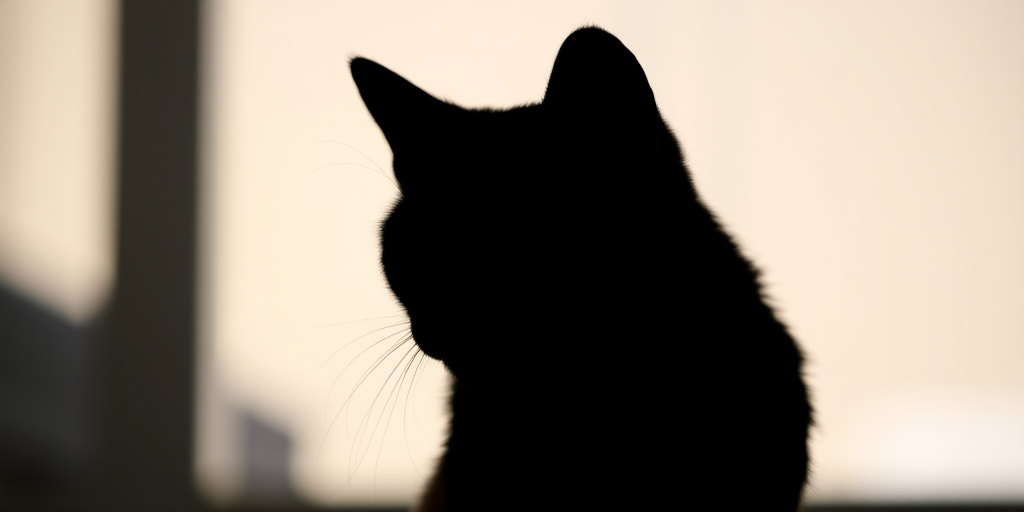 high-resolution image of a black silhouette of a cat, captured with a Canon EOS R5, 50mm lens, aperture f/1.8, ISO 100, soft natural lighting, clean background, shallow depth of field.