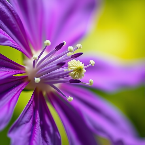 Close-up of a vibrant purple clematis flower with a soft green background, using a Canon EOS R5, 85mm f/1.2 lens, ISO 100, aperture f/2.8, shutter speed 1/200s, natural lighting, macro photography style.
