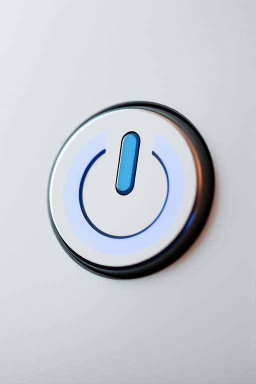 Create a high-resolution image of a power button symbol with a sleek design, using a Canon EOS 5D Mark IV with a 50mm f/1.8 lens, aperture set to f/2.8, ISO 100, and a shallow depth of field; ensure the background is softly blurred to enhance the focus on the symbol.