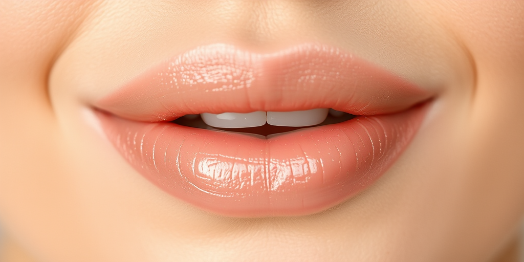 Pearlescent nude lips radiate subtle luminosity in the "Moonlit Sands" style, showcasing a neutral beige base with a delicate, opalescent sheen that adds dimension and light-reflecting properties, creating a sophisticated and versatile lip look that enhances natural beauty for any occasion