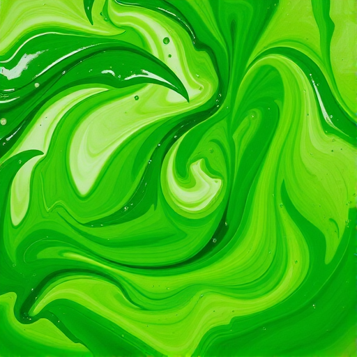 Create a vibrant abstract green background with swirling patterns and splashes of paint, captured with a DSLR camera at f/2.8, ISO 100, 1/250s, using a macro lens to enhance detail and texture.