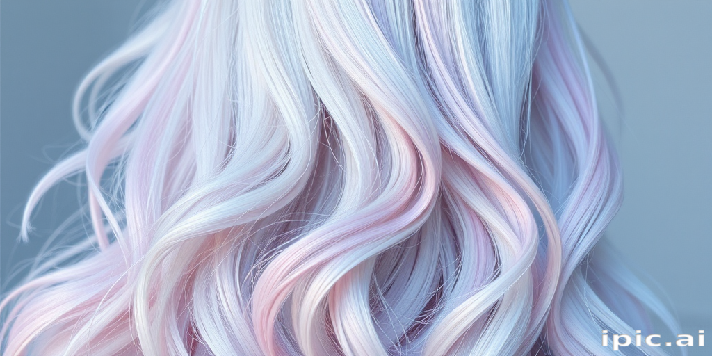 Ethereal image showcases Opal Dreamscape long hair, iridescent white base with pastel pink, blue, and lavender highlights, styled in loose ethereal waves with crystal hair pins
