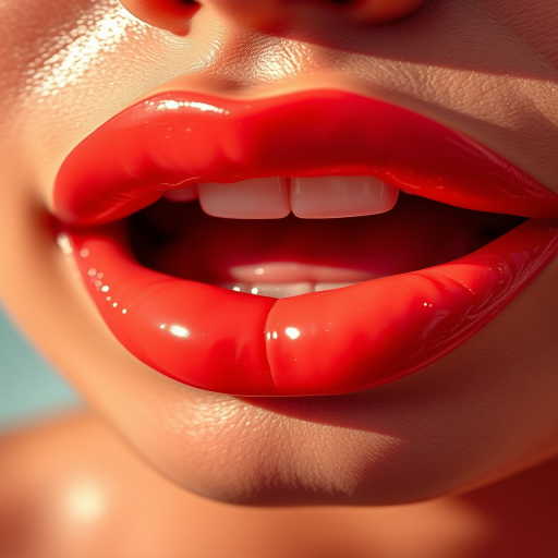 Vibrant coral sunset lips shine with glossy brilliance, accentuating plump contours and subtle ombre effect, exuding warmth and allure in high-resolution detail