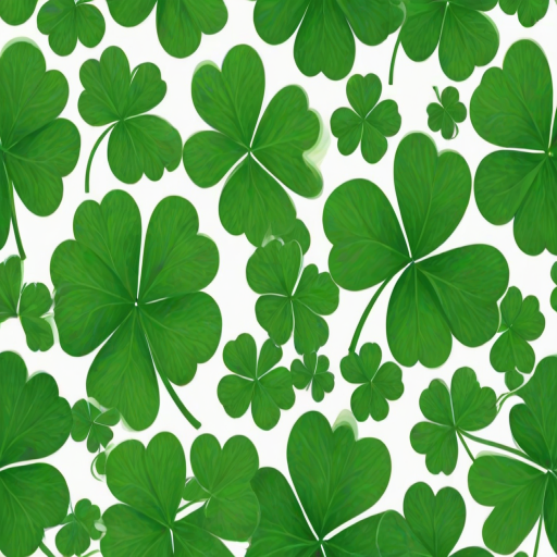 create a seamless pattern of varying sizes of green four-leaf clovers on a white background