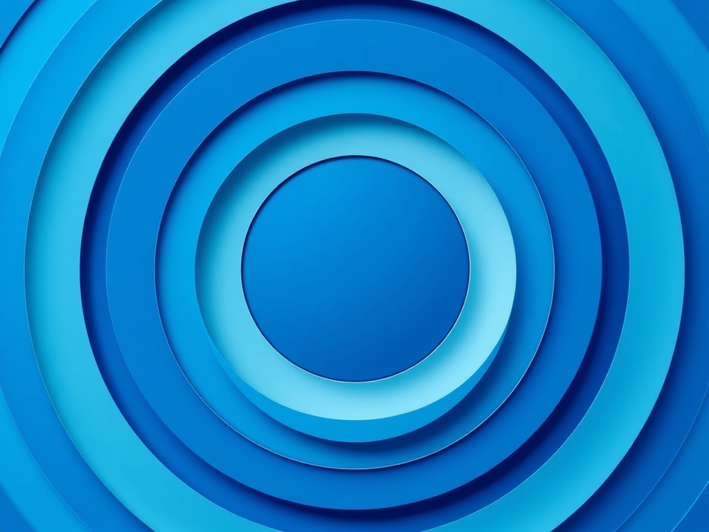 Create a vibrant abstract circular design featuring concentric circles in varying shades of blue with a sleek white section, shot with a DSLR camera at f/8 aperture, ISO 100, 50mm lens, in a top-down view to emphasize the geometric patterns and enhance clarity.