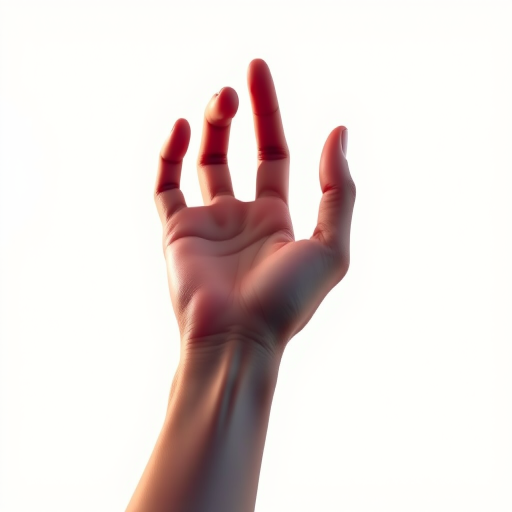 Create a detailed vector illustration of an open hand in a side view, using high contrast colors, with a soft gradient background, captured with a Canon EOS 5D Mark IV at f/4, ISO 100, 1/250s, with a shallow depth of field for emphasis on the hand, in a minimalist style.