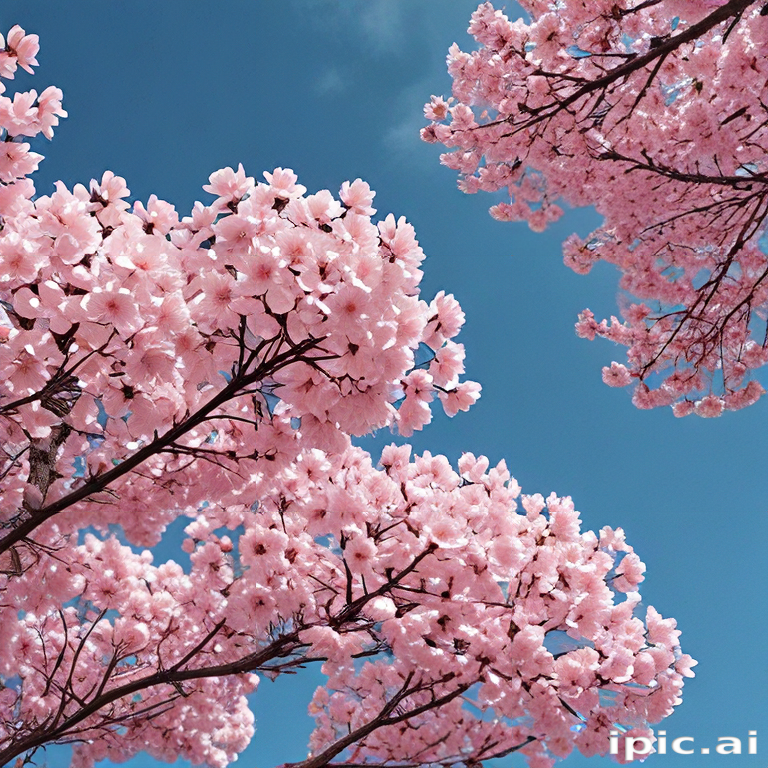 Beautiful Cherry Blossom Trees Blooming Under a Clear Blue Sky