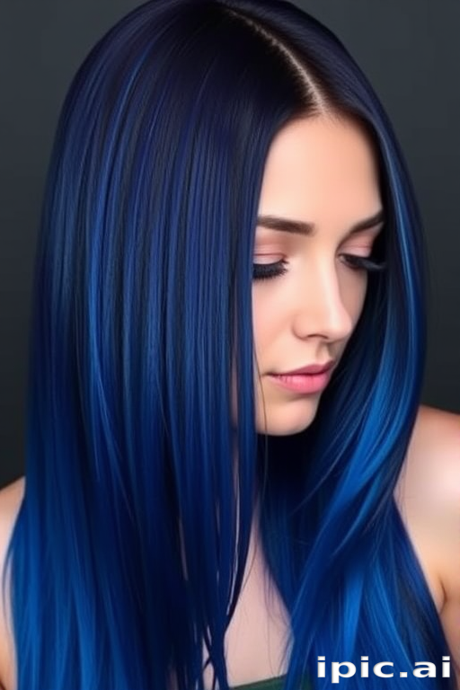 Midnight Sapphire Cascade boasts a deep, rich blue hue that gradually lightens to a brilliant cerulean at the ends, styled in a sleek, pin-straight waterfall