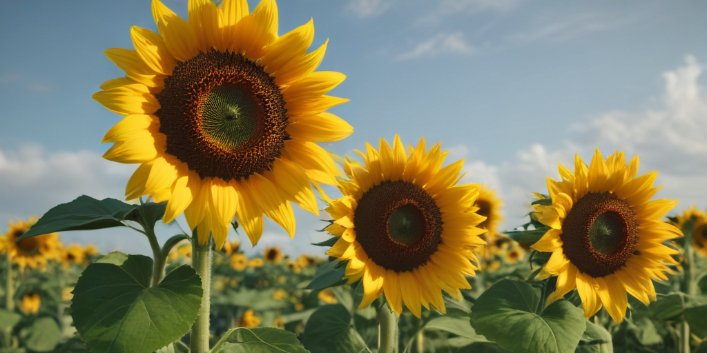 Vibrant Sunflowers Blooming Under a Clear Blue Sky in a Field