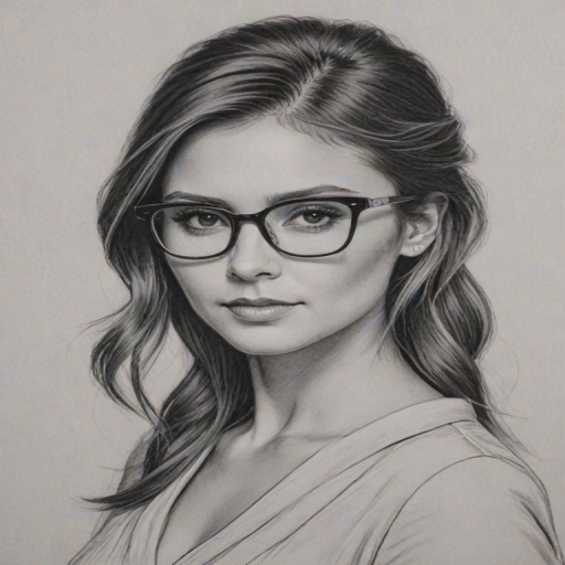 Sublime Nina Dobrev, pencil sketch, portrait of Resplendent woman 1959s in glasses, hair style beatnik, outline, clear lines, fine lines, 8k