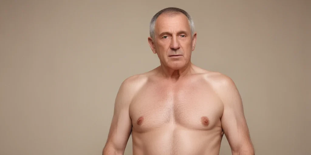 shirtless old man