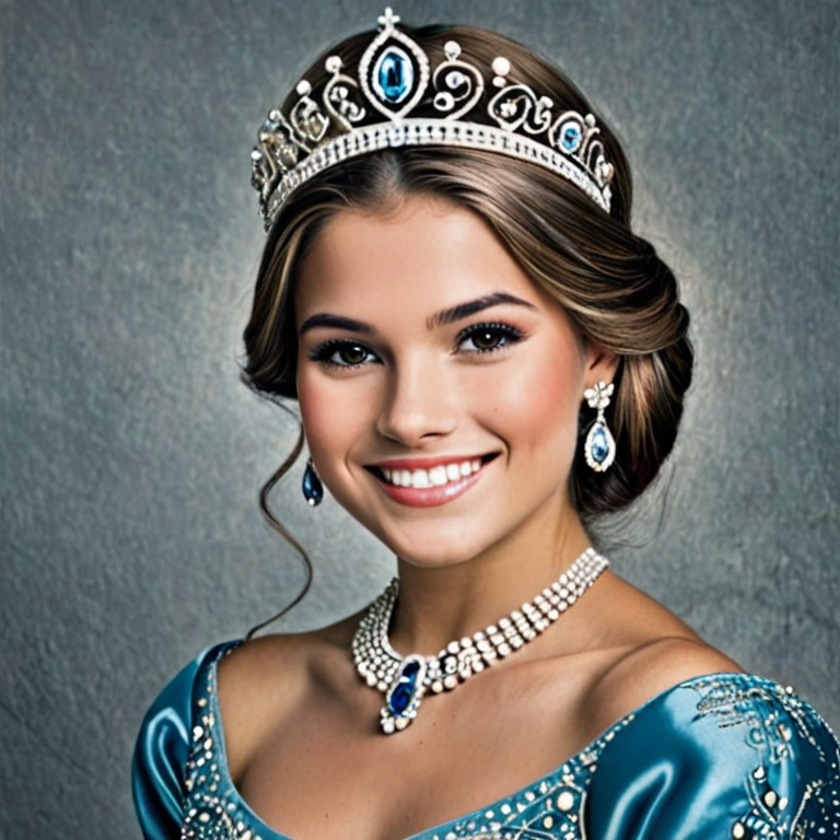 A beautiful princess smiles and poses for a picture.