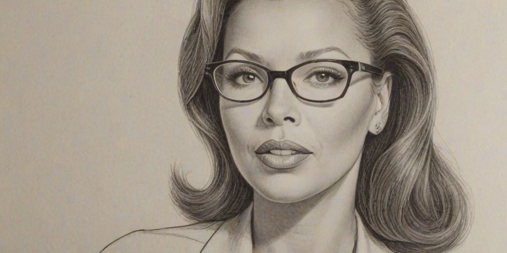 Magnificent Vanessa Williams, pencil sketch, portrait of Charming woman 1946s in glasses, hair style beatnik, outline, clear lines, fine lines, 8k