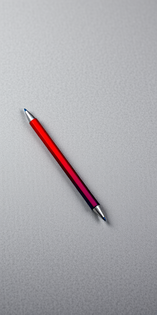 Create an image of two pens, one red and one blue, lying diagonally on a textured gray paper background with a subtle drop shadow; use a shallow depth of field with a 50mm lens, aperture f/2.8, ISO 100, and a slight overexposure to enhance vibrancy.