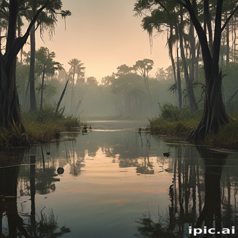 Tranquil Morning Mist Over a Serene River in Lush Wilderness