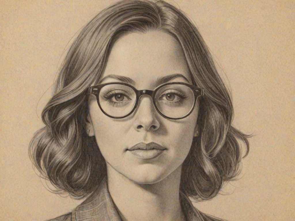 Sublime Sara Evans, pencil sketch, portrait of Attractive woman 1923s in glasses, hair style beatnik, outline, clear lines, fine lines, 8k