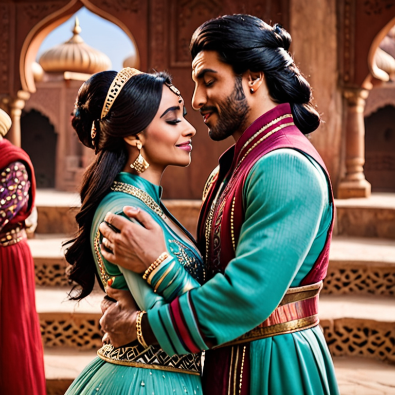 Jafar and Jasmine from Aladdin hugging each other