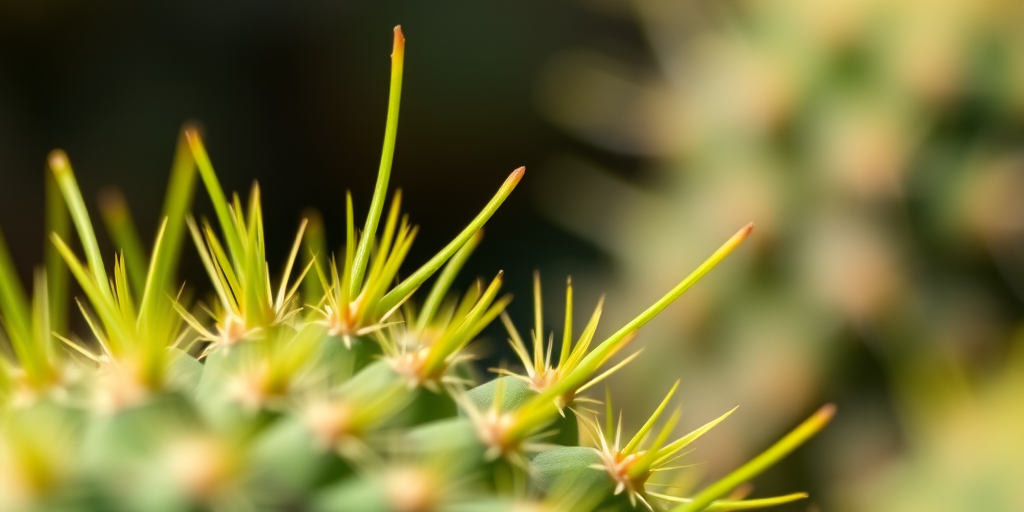 close-up shot of a cactus with vibrant green spikes, shallow depth of field, natural light, macro lens, f/2.8, 1/200s, ISO 100, Canon EOS R5