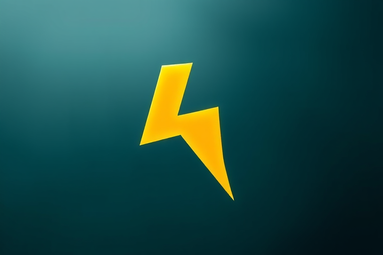Create an image of a bold, artistic lightning bolt symbol with sharp edges and vibrant yellow color, using a DSLR camera with a 50mm lens, f/1.8 aperture, ISO 100, and a shallow depth of field, focusing sharply on the lightning bolt against a soft gradient background.